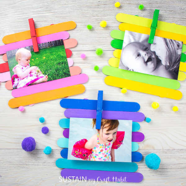 Colorful Popsicle Stick Photo Frame
